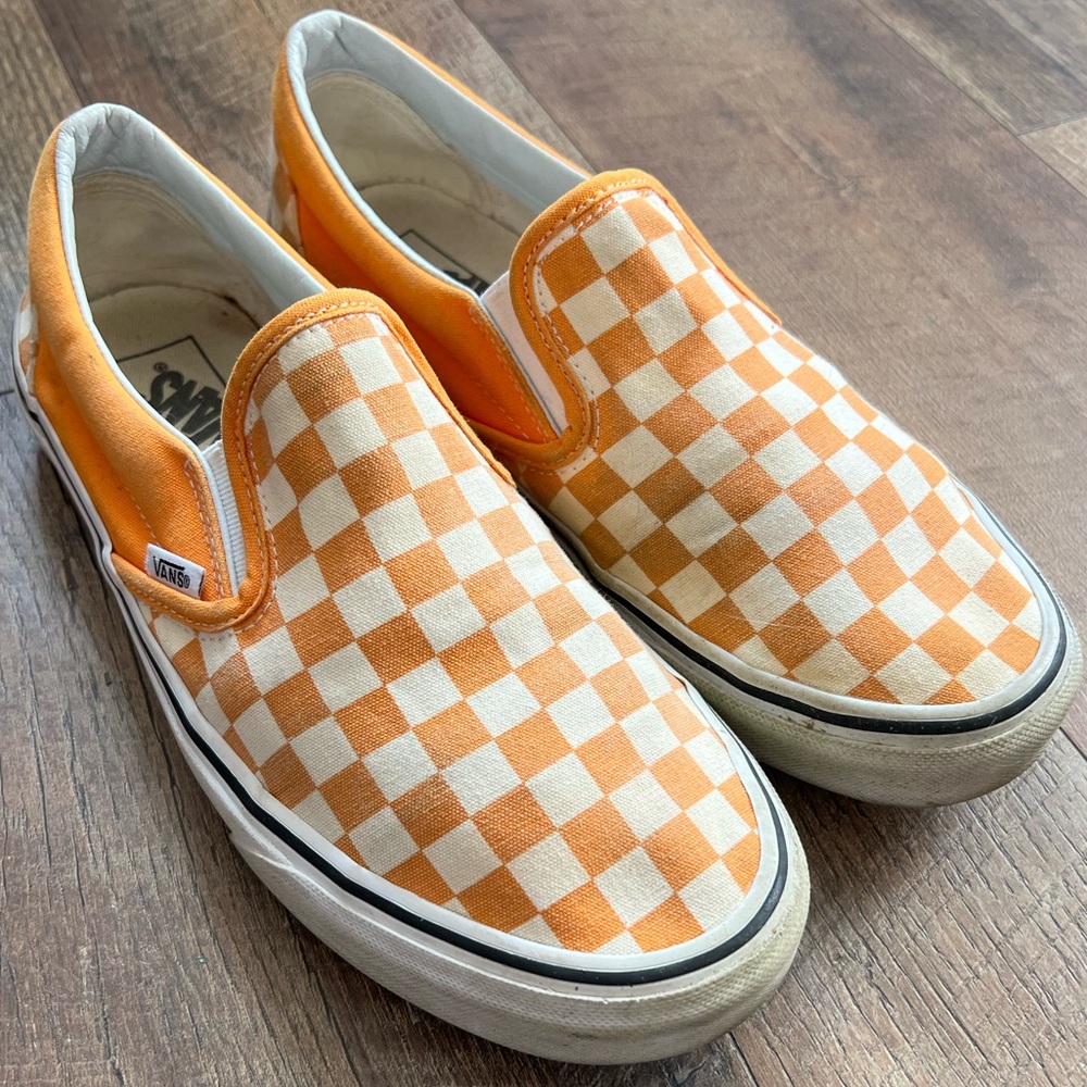 Orange Checkered Slip-On Vans Sneakers